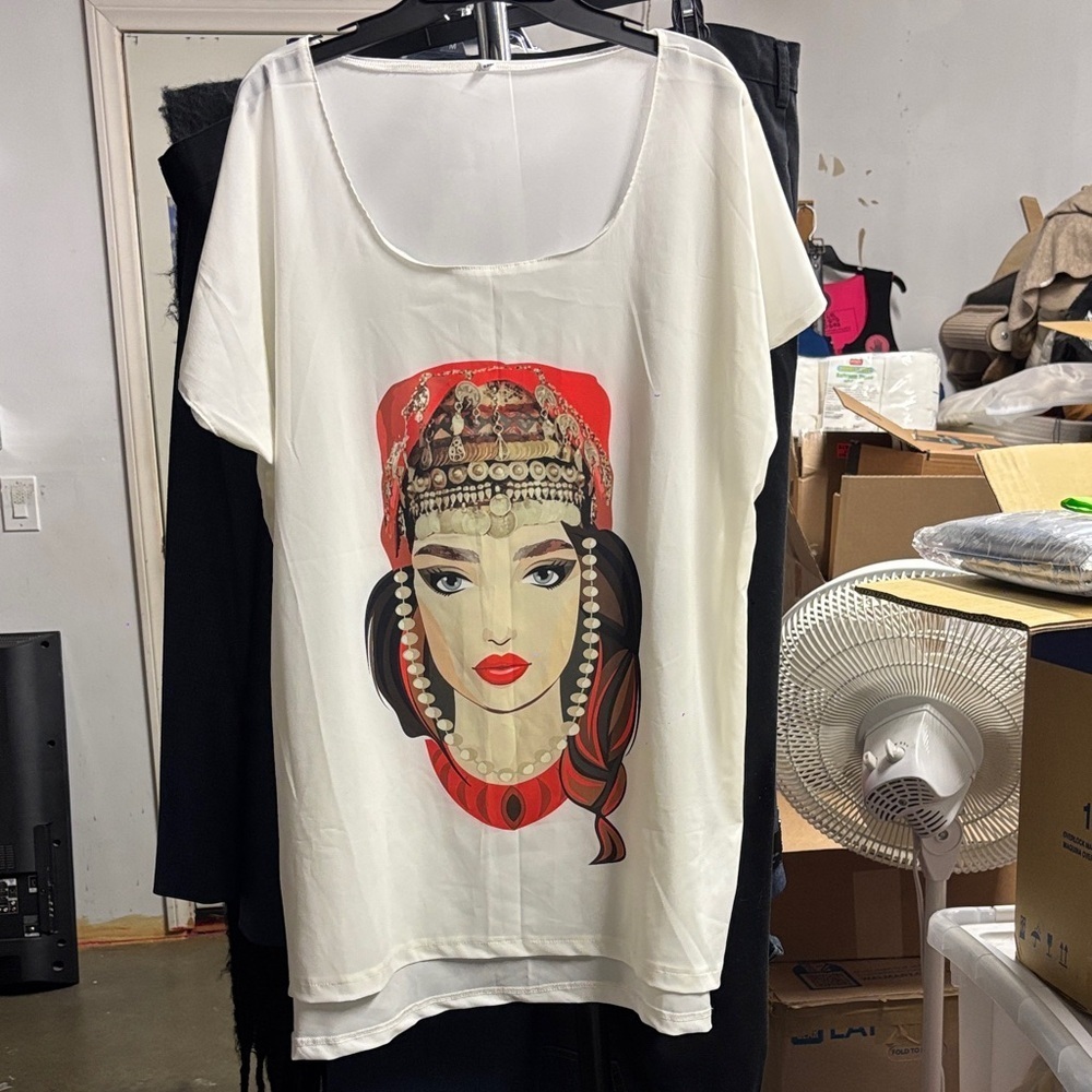 Armenian Women Graphic Print Top - White XXL